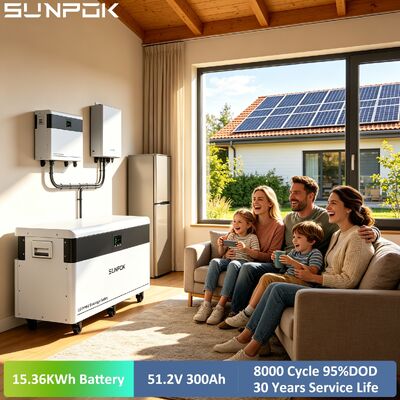 SUNPOK 15KWH Home Energy Storage Battery 51.2V 300AH LiFePo4 Battery 48V Touch Screen 10kw Lithium Battery with Wheels