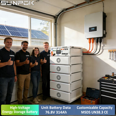 Солнечная батарея Sunpok высоковольтная 76.8V 24KWH 314ah для установки в стойку, литий-железо-фосфатная батарея для солнечных систем, система хранения энергии для жилых помещений