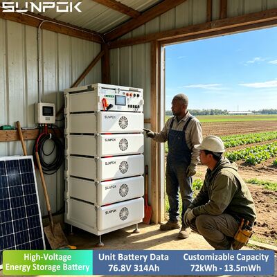 Станция для хранения энергии высокого напряжения Sunpok Серверный тип Литий-ионный аккумулятор 76.8V 314ah резервный источник питания