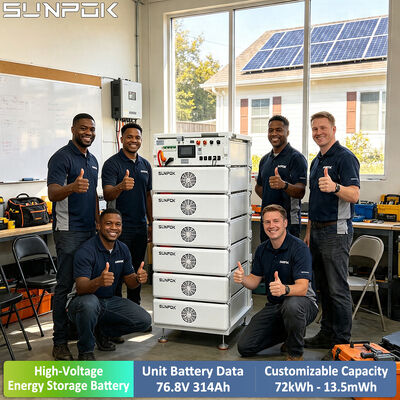 SUNPOK 76.8V 314Ah Штабелируемая литий-железо-фосфатная батарея 150-800V Высоковольтная система для коммерческих и промышленных систем хранения энергии с Wi-Fi мониторингом