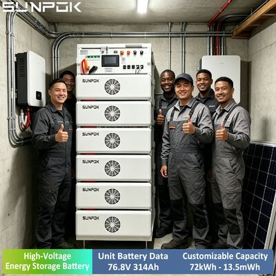 SUNPOK высоковольтный литийный аккумулятор 76.8V 314AH 100кВт 200кВт 500кВт Система аккумуляторов LiFePO4 для коммерческого использования на складе